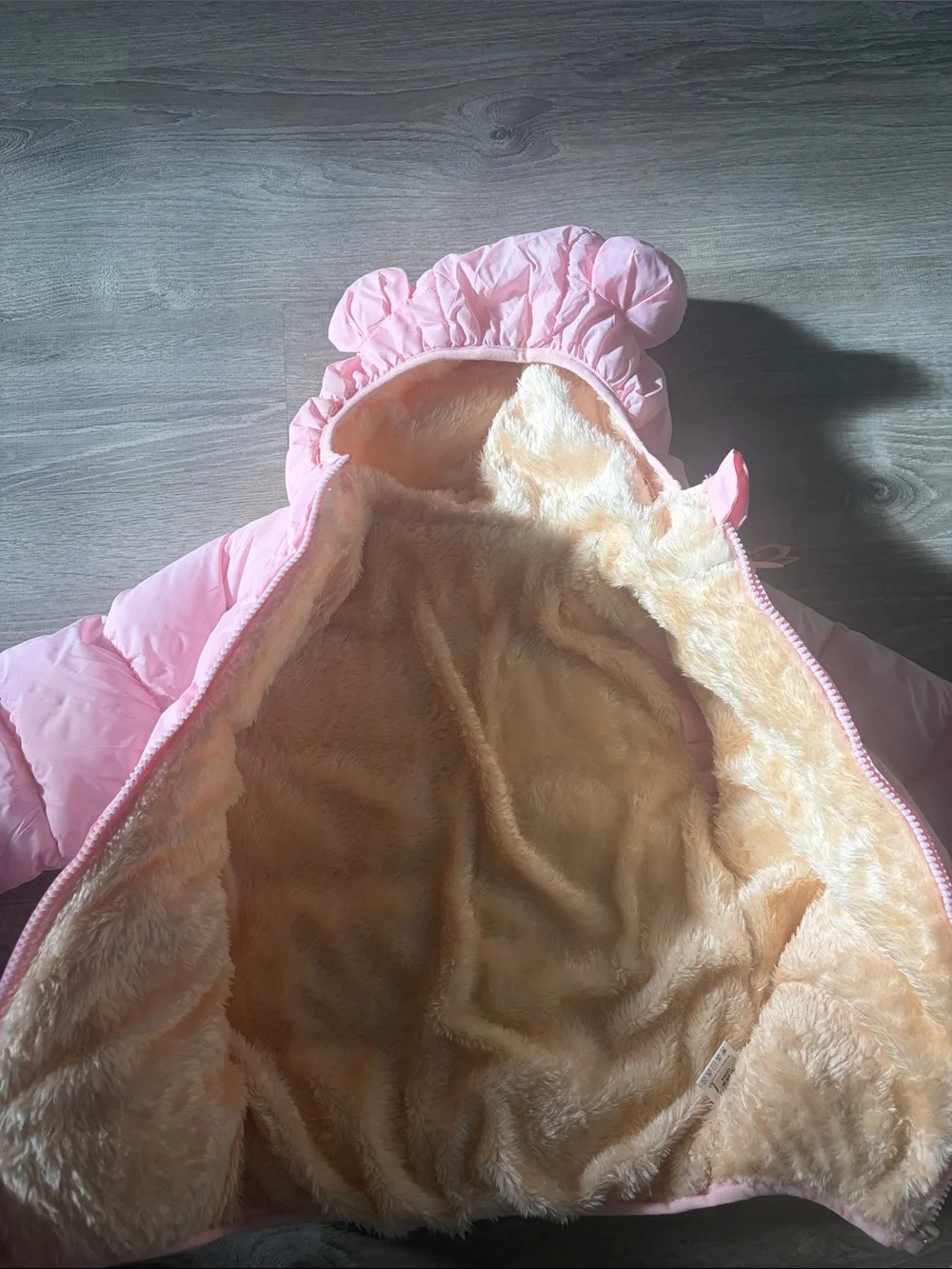 Pink Baby Bear Hooded Puffer Jacket